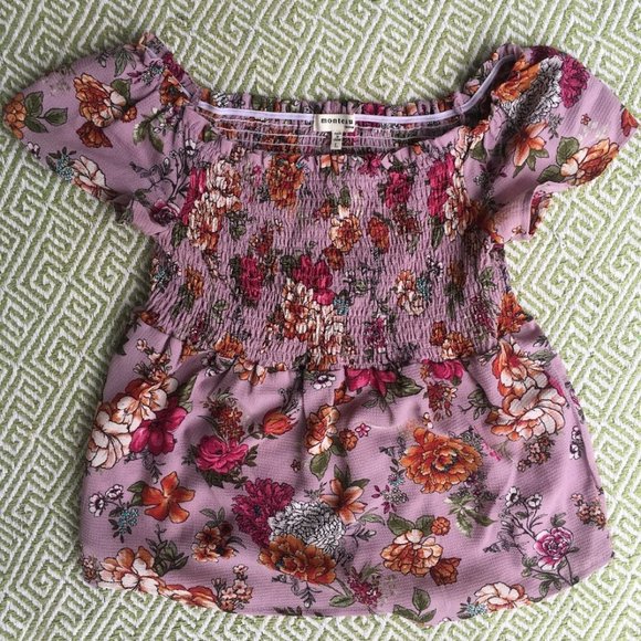 Pink Floral Shirred Peplum Blouse - Picture 1 of 4